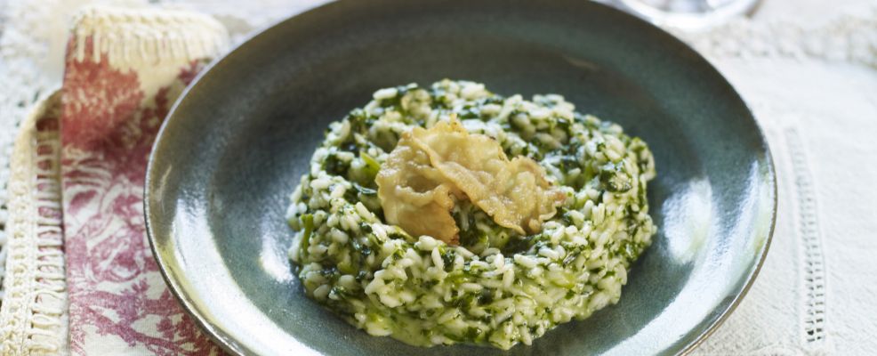 Risotto con erbette e lardo di Arnad croccante | Sale&Pepe