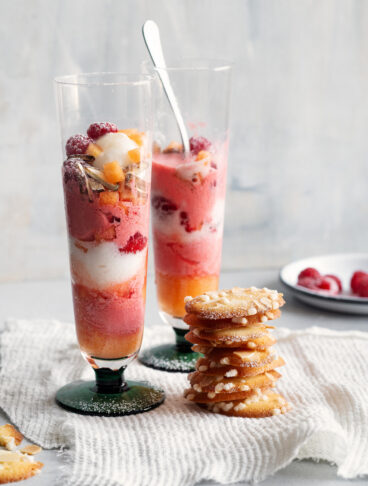 Paciugo al limone e lampone con melone e cialde