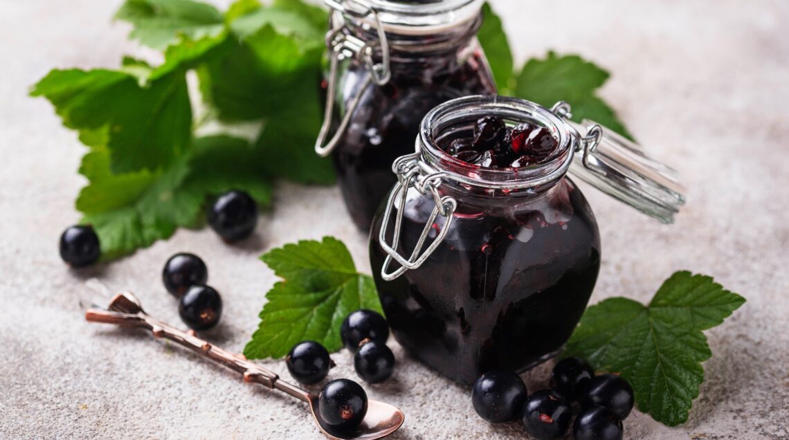 Cassis jam in jar