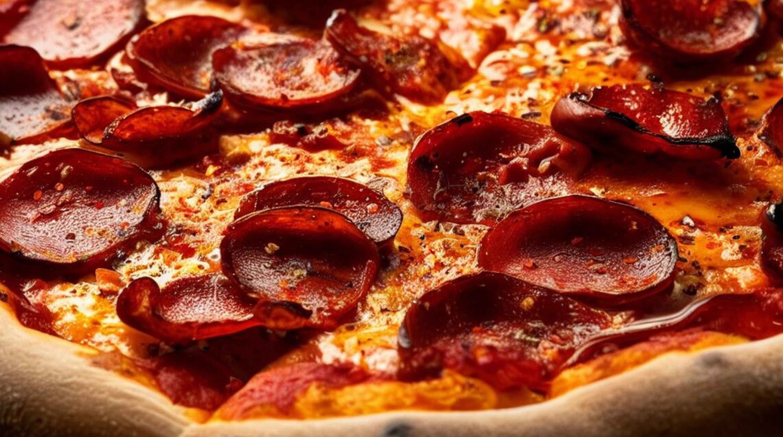 Pizza with salami PEPPERONI PIZZA - PIZZA DIAVOLA