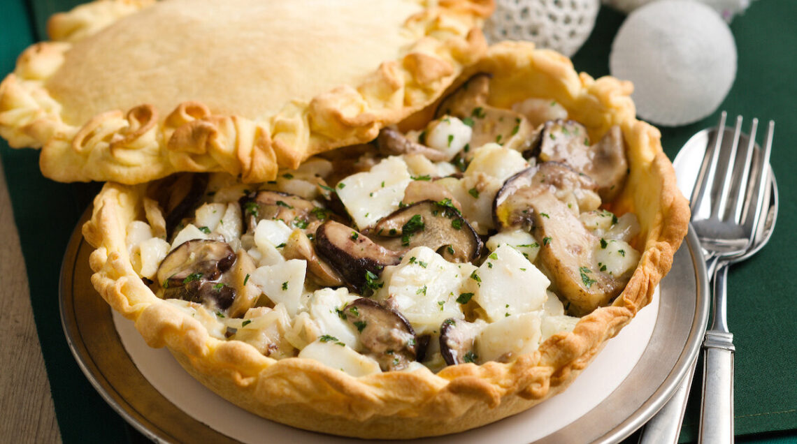 Baccalà al latte con porcini in scrigno di pasta brisée