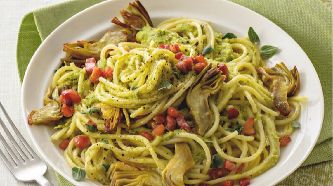 Spaghetti alla chitarra in verde con pancetta