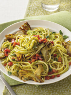 Spaghetti alla chitarra in verde con pancetta