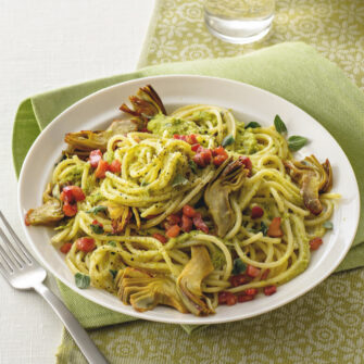 Spaghetti alla chitarra in verde con pancetta