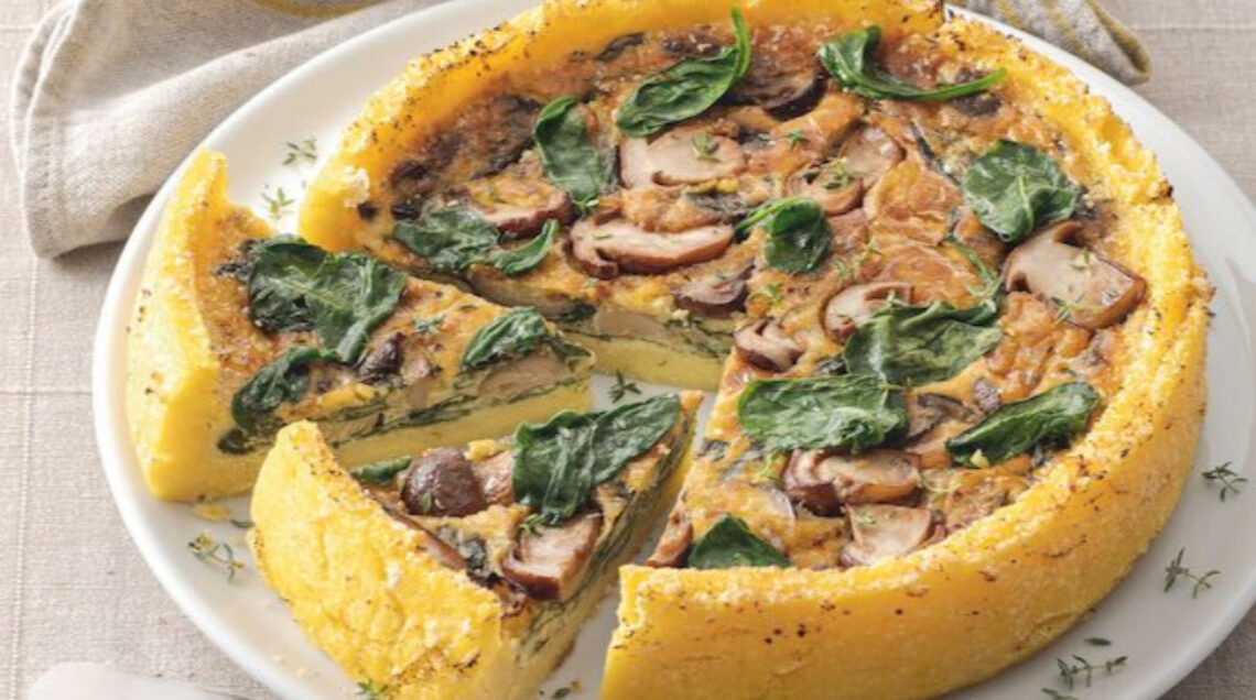 Quiche in crosta di polenta con erbe e funghi