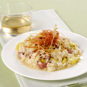 Risotto con speck e porri