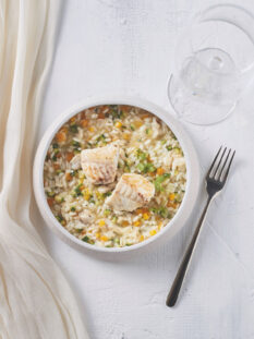 Risotto con gallinella di mare e verdurine