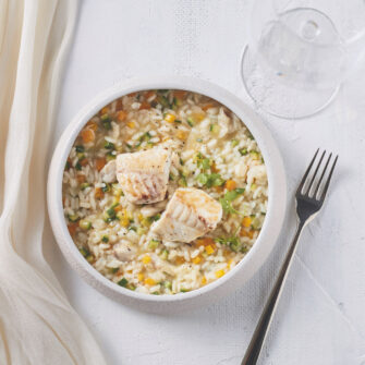 Risotto con gallinella di mare e verdurine