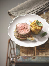 Roast beef al sale e sformatini di topinambur