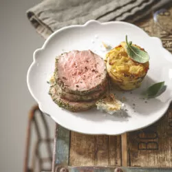 Roast beef al sale e sformatini di topinambur