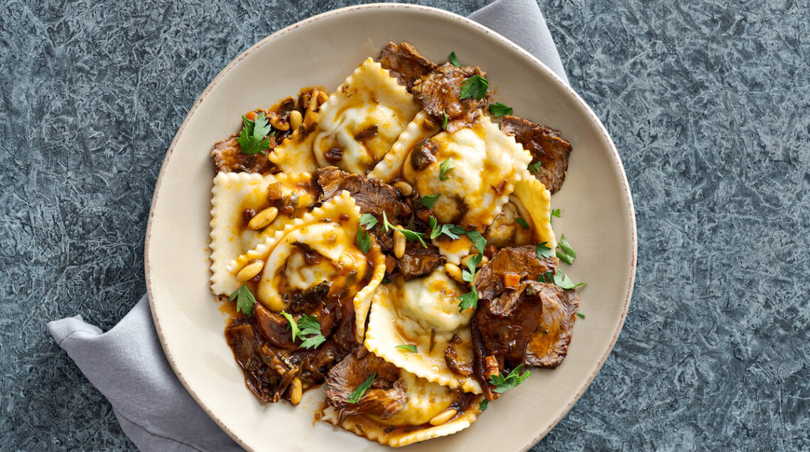 Ravioli genovesi con tocco ai funghi