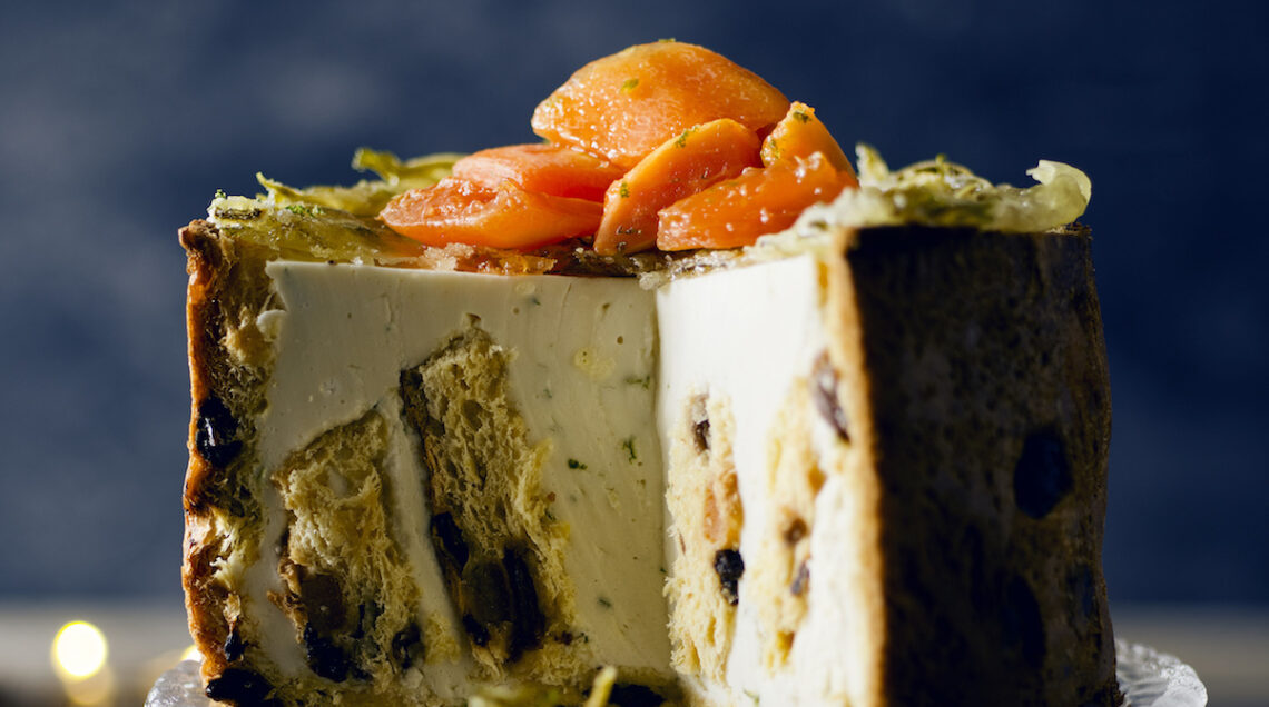 Panettone esotico con mousse di lime e papaia