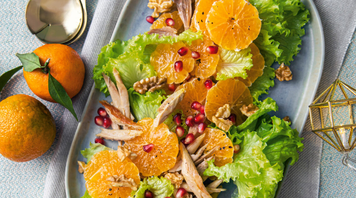 clementine con faraona, melagrana e noci