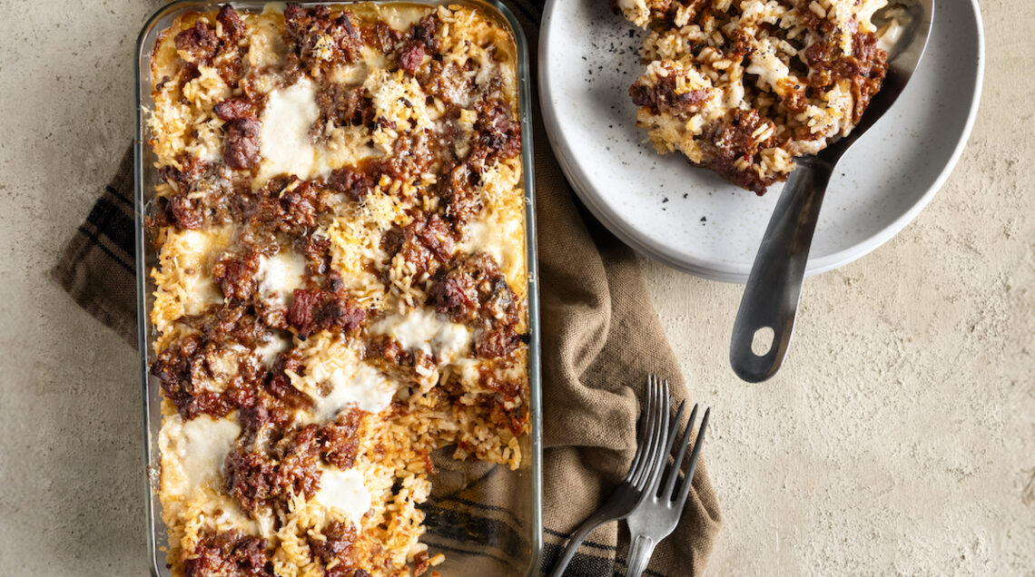 Lasagna di riso ribe con sugo ai funghi