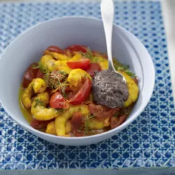 Crema di fagioli neri con gamberi