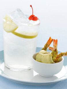 Tom Collins con involtini di gamberi ai pistacchi